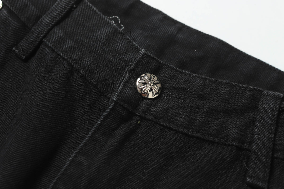 Chrome Hearts White & Blue Leather Cross Patches Jeans