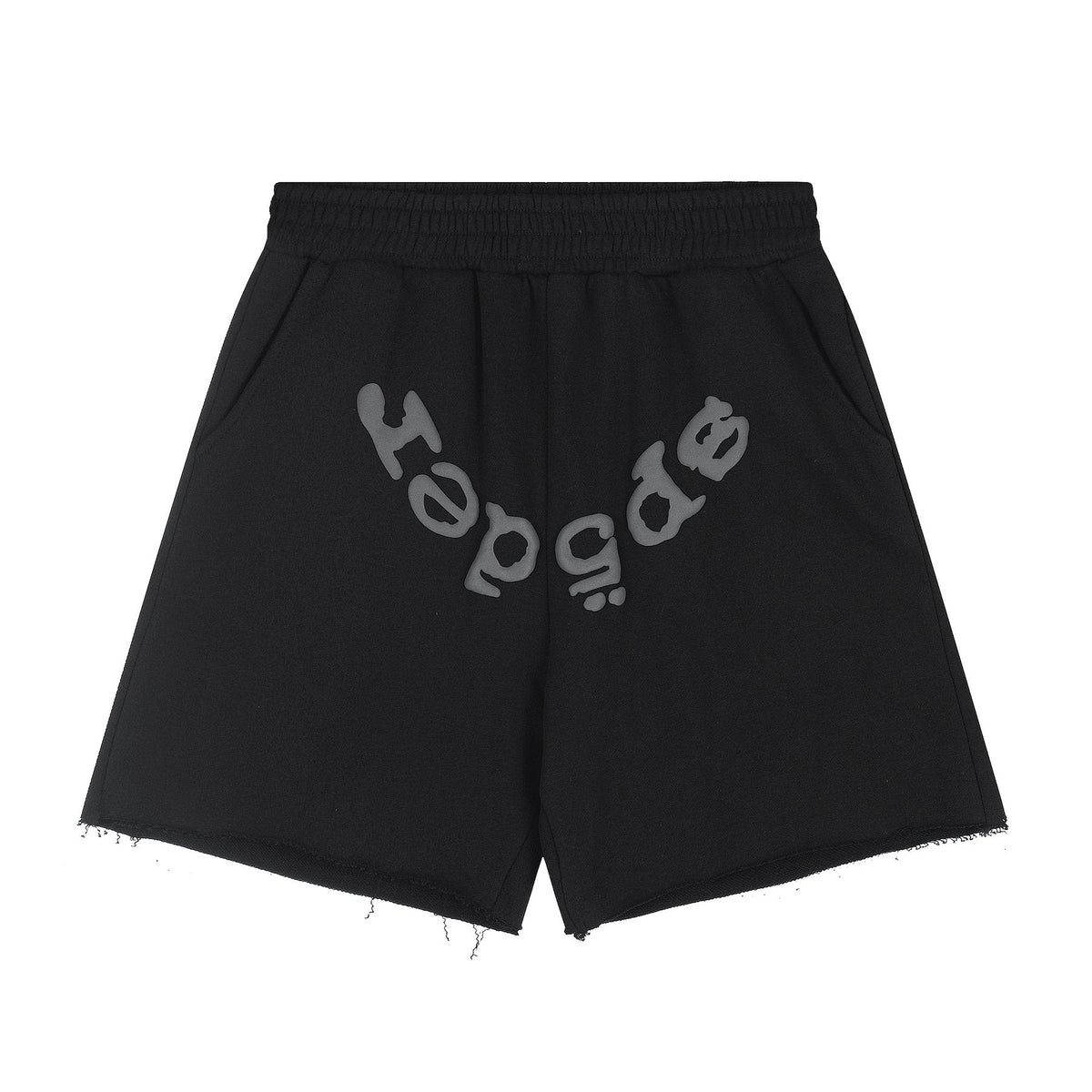 Sp5der Curved Wordmark Raw-Hem Shorts