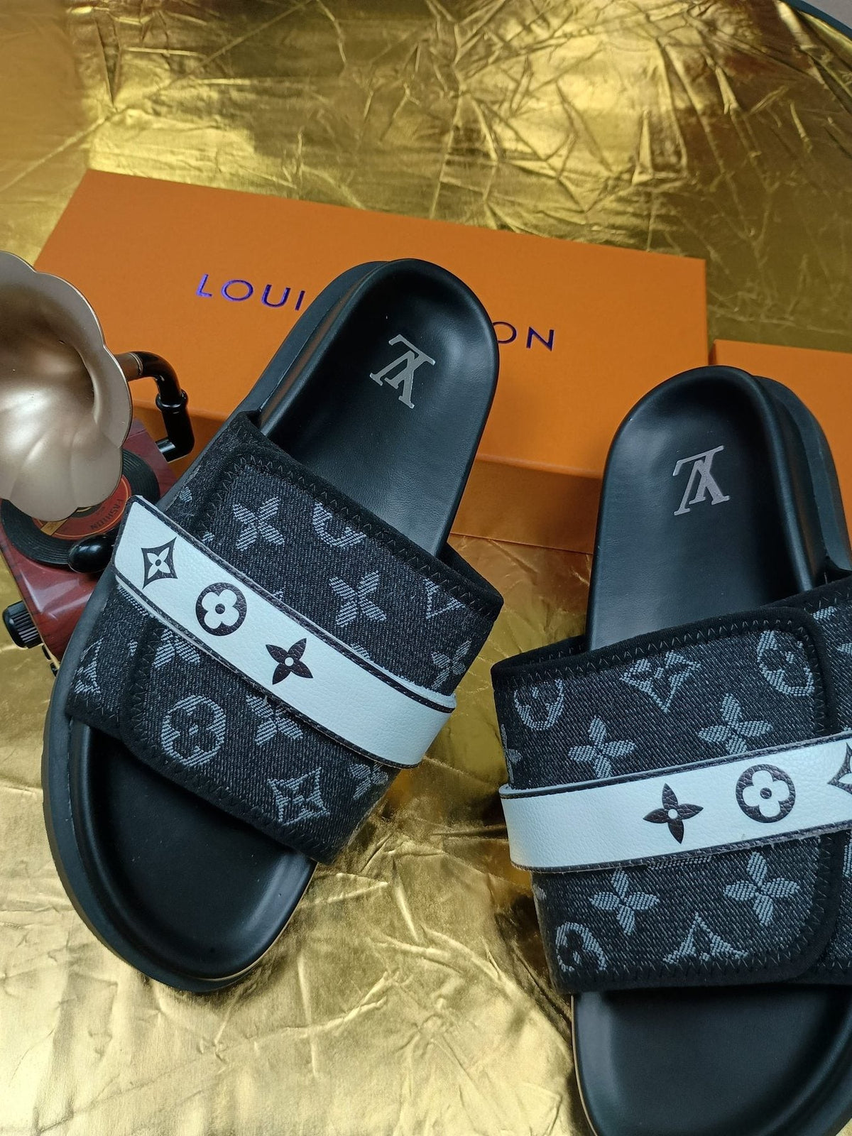 Louis Vuitton Black Graphic Band Slide Sandals