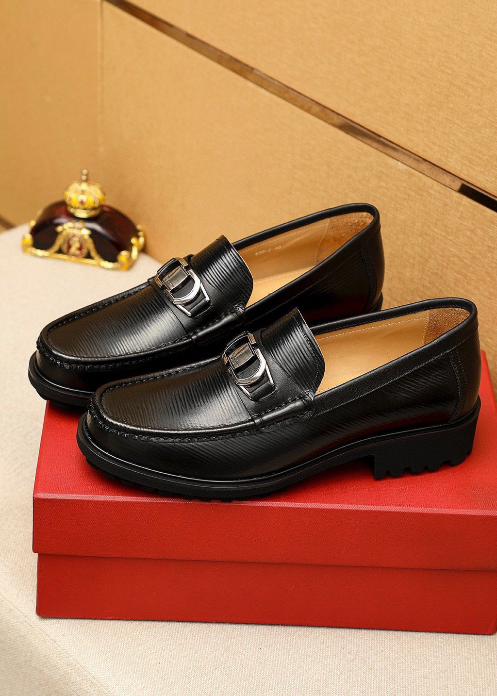 Ferragamo Black Textured Buckle Loafers