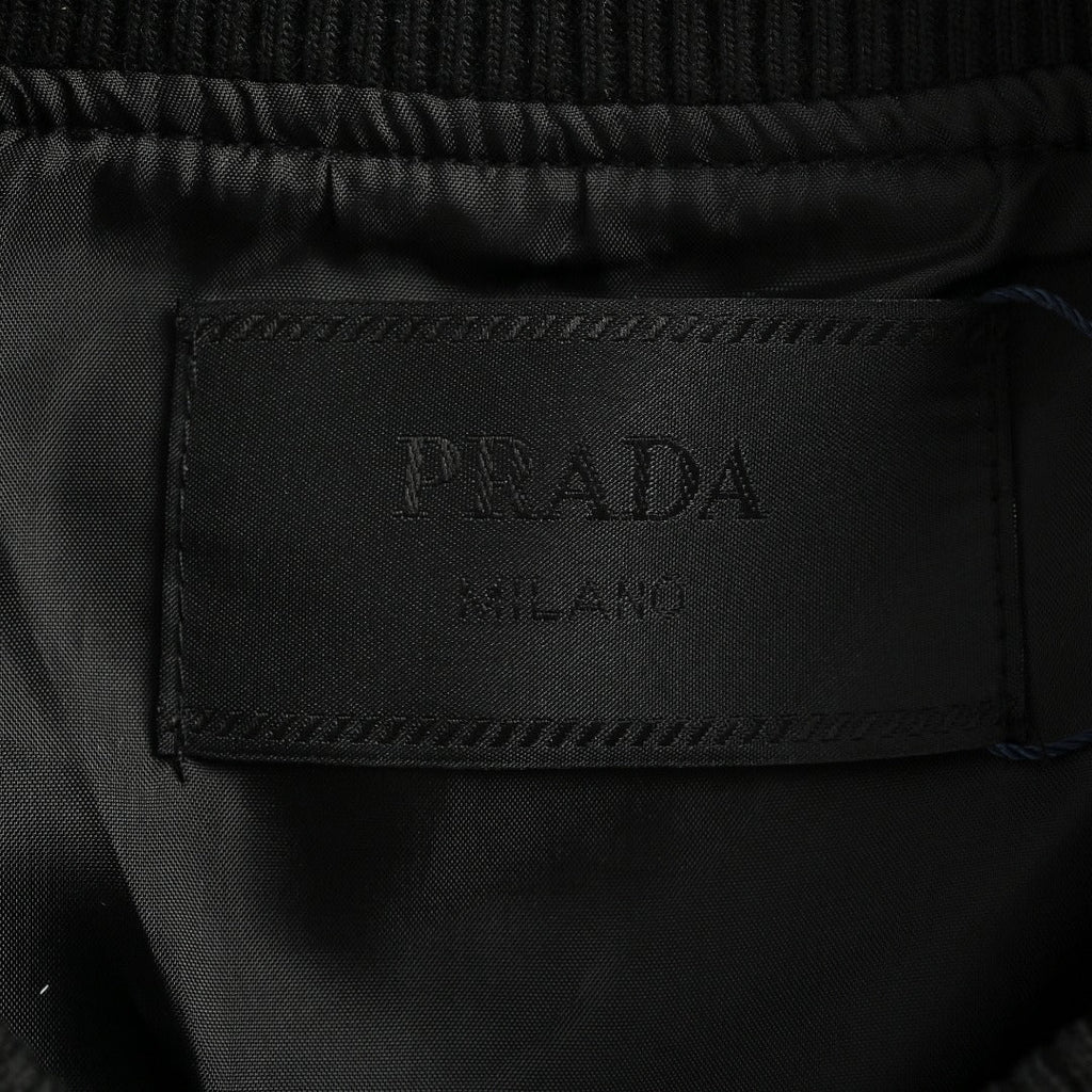 Prada Triangle Logo Leather Sleeve Varsity Baseball Jacket Black